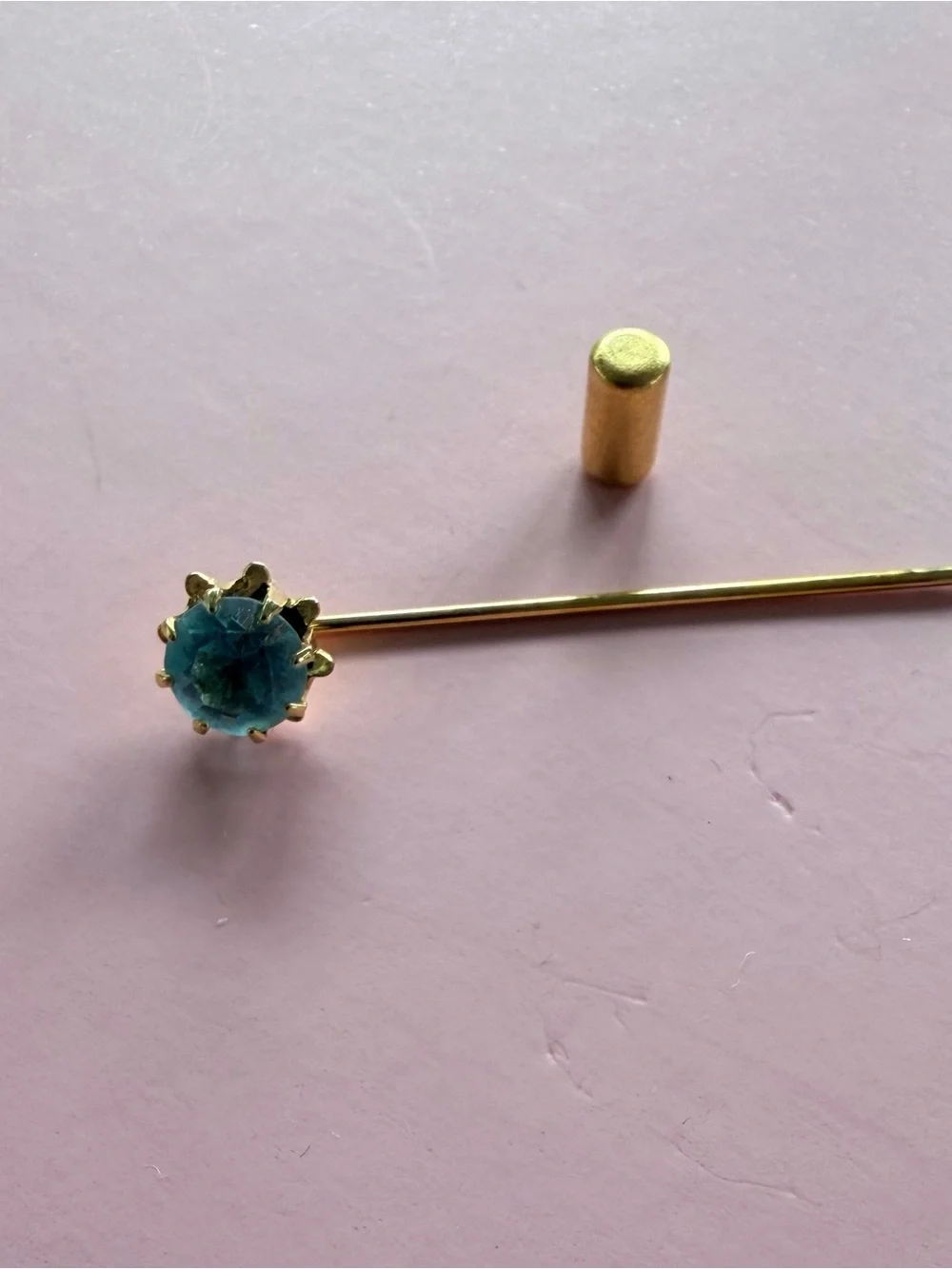 Vintage Contempta Aquamarine Stick Pin Tie Hat Lapel Pin, March Birthstone